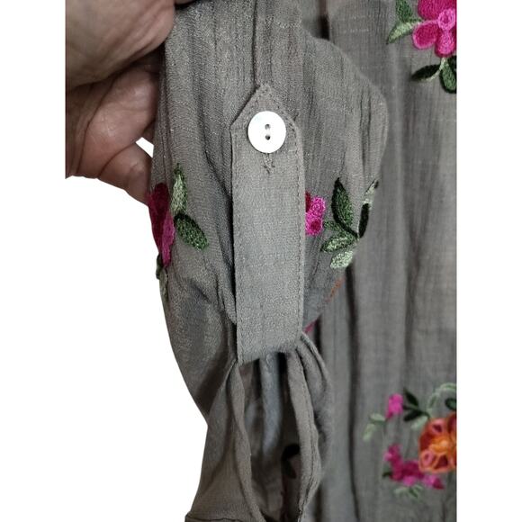 2750)Figueroa & Flower Taupe Embroidery Long Sleeve Button Up Tunic Top XL - Picture 3 of 12